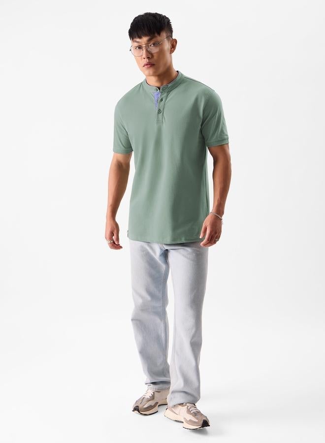 ذا سوليد ستور قميص بولو بياقة ماندارين - Image 5